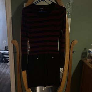 A. Byer Long Sleeve Dress with Black and Maroon Stripes
